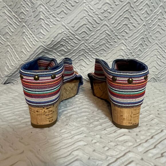Crown Vintage Multicolor Sandals Womens 8M Crisscross Wedge Cork Fabric Summer - Picture 5 of 7